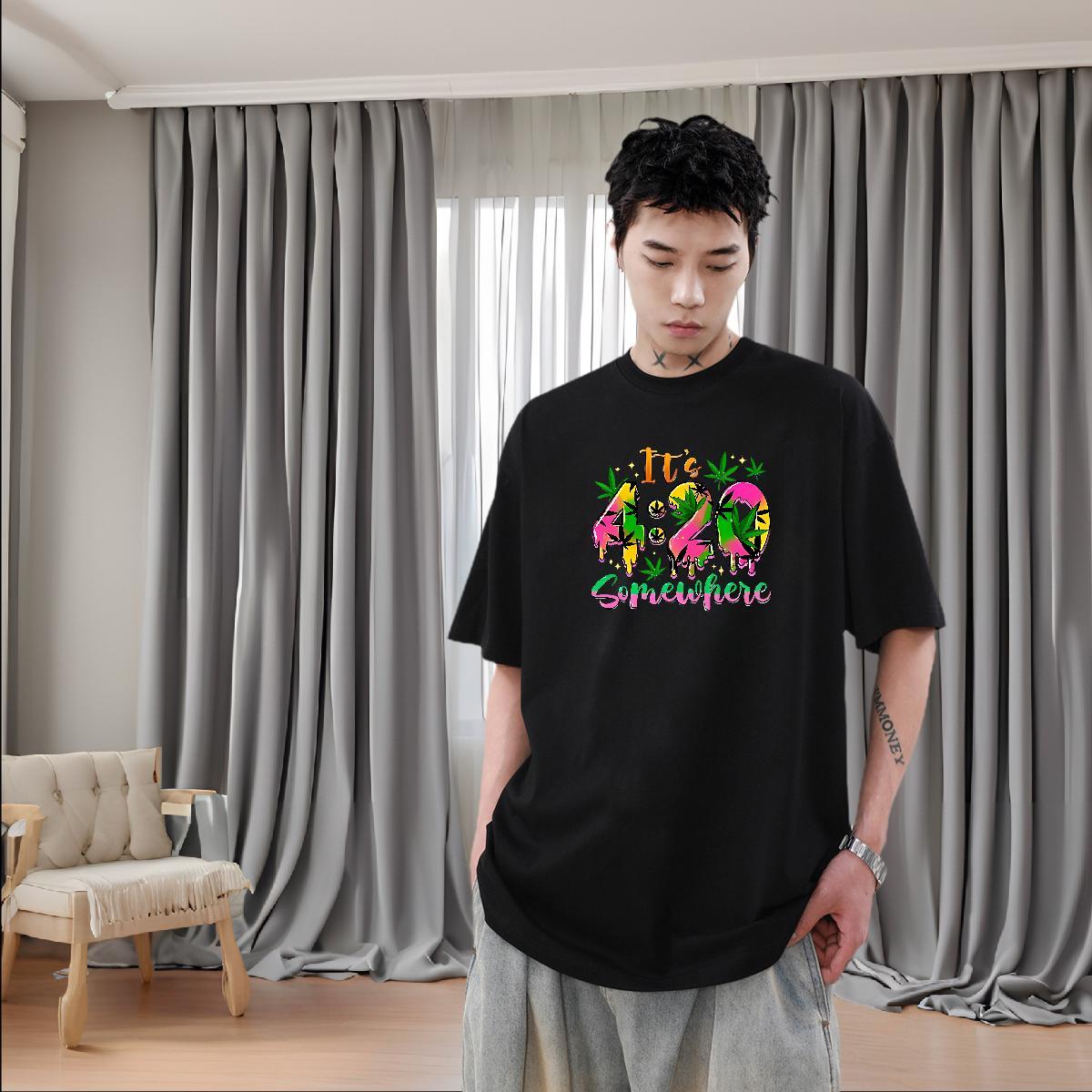 2024 New Daily Outfit Men Clothes T-Shirt time Short Sleeve Soft 230g Pure Cotton T shirt Brand DIY Logo Oversized Wear