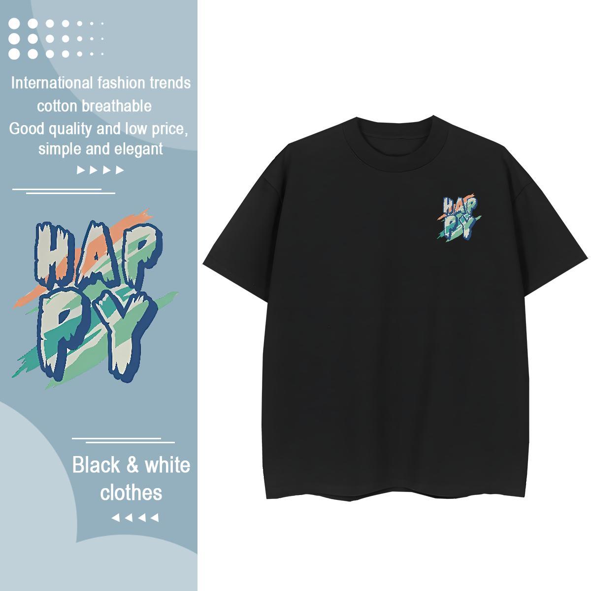 Fashion Casual Hip Hop Street Mens Tshirts happy Crew Neck 230g Pure Cotton Mens T Shirts Brand Floral Print Tops