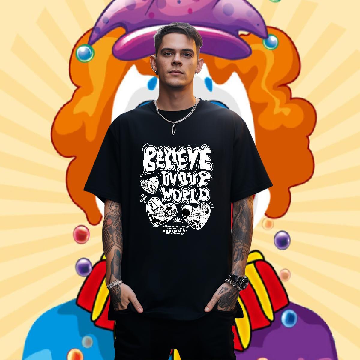 Fashion Design heart Men Tops Tees 230g Cotton T Shirt For Man DIY Printed Casual Beach Breathable Crew Neck Free Shipping Clothings