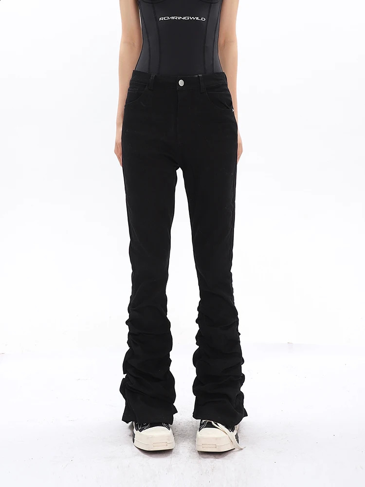 REDDACHiC Dark Academia Women Trousers Stacked Black Jeans Cyber Y2k Ruched Pants Stretchy Slim Retro Rokku Grayu Acubi Z260313