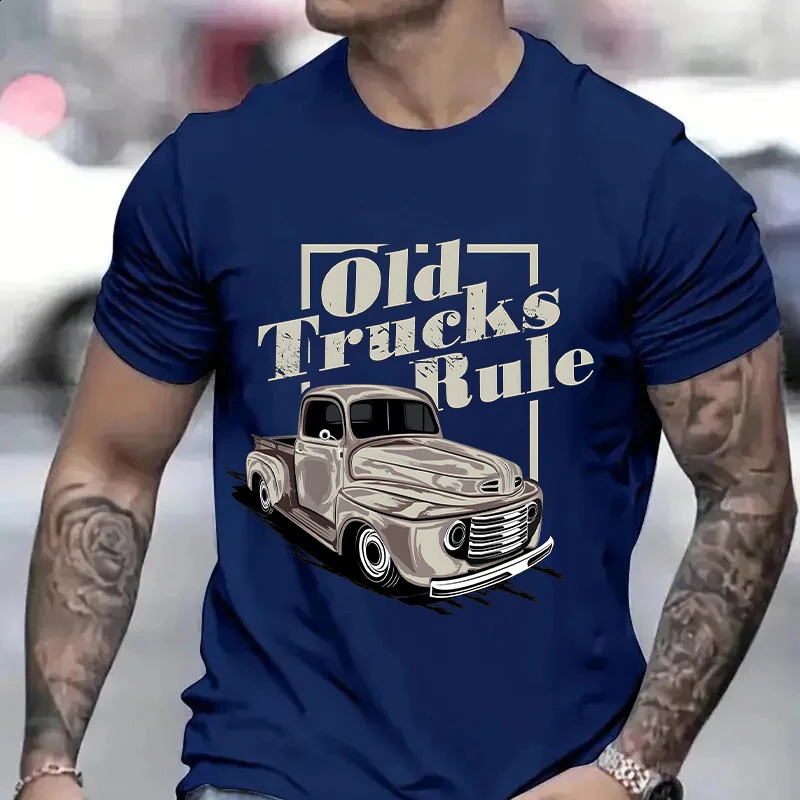 Mens Tshirt Fashion Vintage Car Rules Printed Cotton Short Sleeve Street Clothing Summer Casual Top 240822
