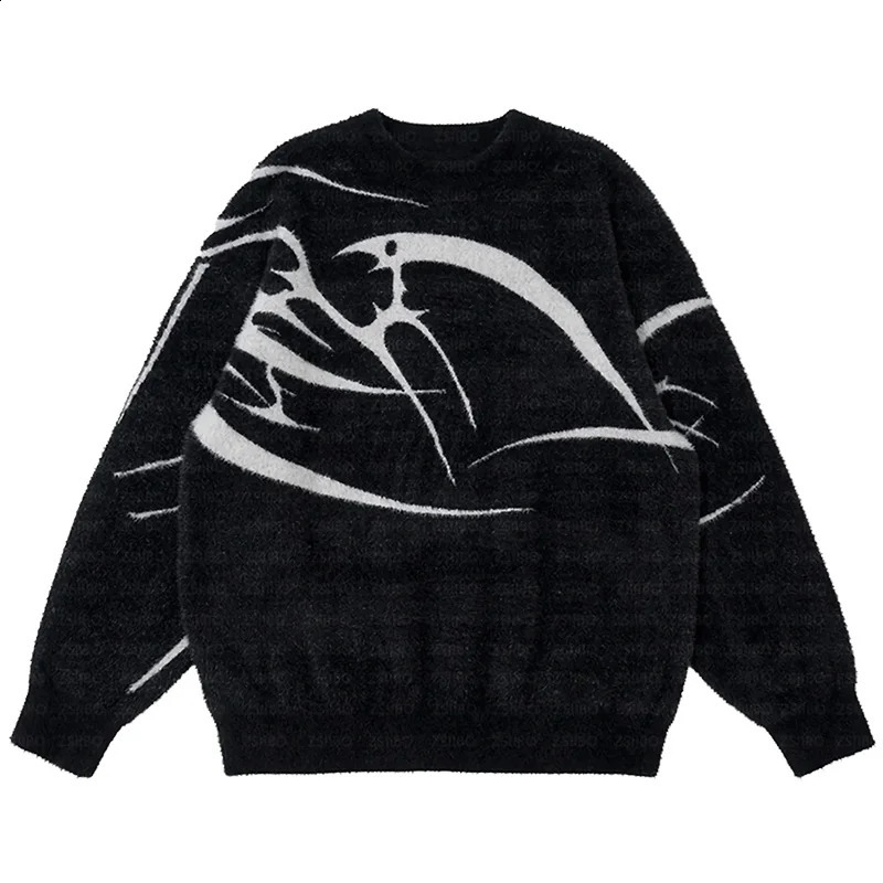 Autumn and Winter Harajuku Retro Gothic Printed Knitted Mens Sweater Aesthetics Y2K Streetwear Pullover Fairy Grunge Loose Couple 240821