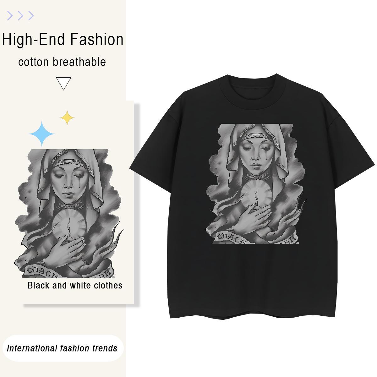 Soft Womens Tshirts 230g Pure Cotton pray Sports Casual T Shirts Women Short sleeve Soft Custom Print Plus Size Polos