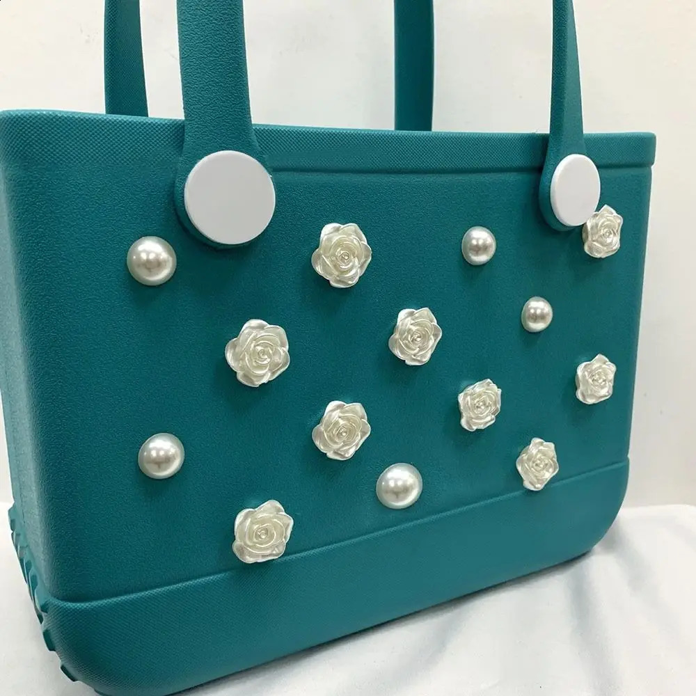 24 pieces of colorful Borg bags DIY handbags beach bag accessories fresh flowers and pearl rubber beach bags 240821