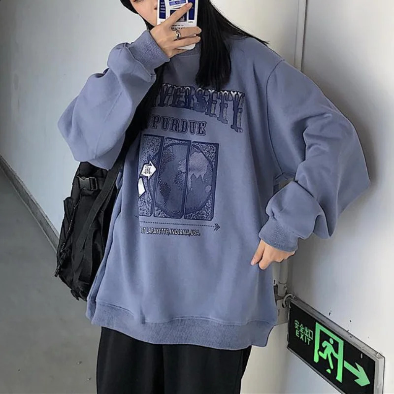 Autumn Thin Pullover Women Jumper Letter Sweatshirt Korean Casual Loose Tops Sweatshirt Vintage Harajuku Hoodie Polerones Mujer 240822