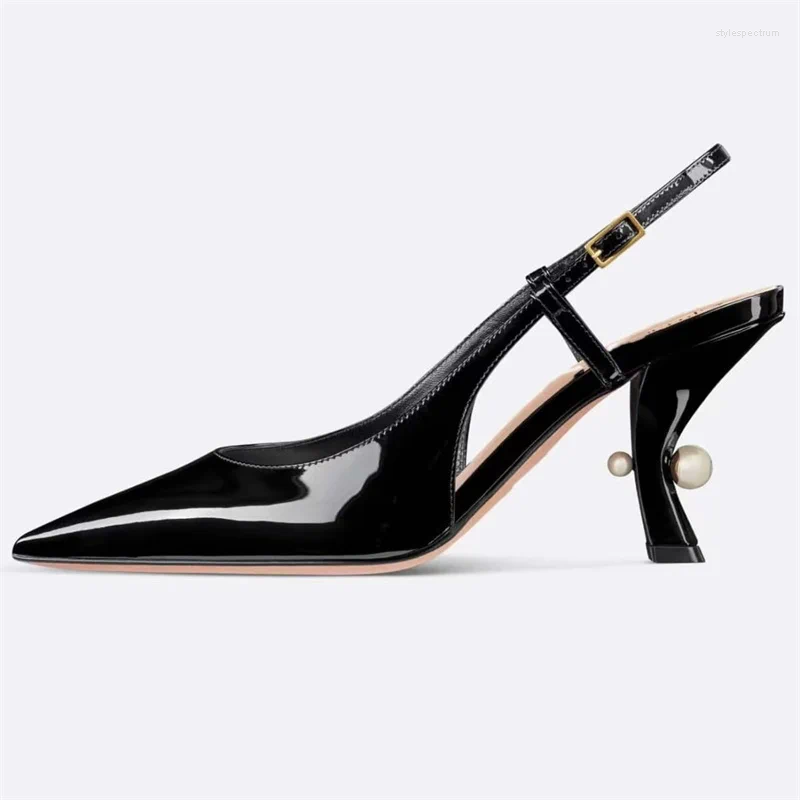 Sandals Strange Heel Pearls Decoration Heels Slingbacks Design Pointed Toe Sexy Elegant Office Novetly Summer Women Zapatos