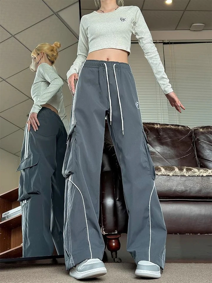 Zoki Hip Hop Vintage Y2K Cargo Pants Women Fall Streetwear American Straight Trousers Bf Oversize Loose Harajuku Casual Pants 240821