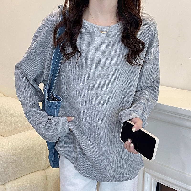 Spring and Autumn New Solid Color Fashion Long Sleeve Round Neck Hoodie for Female Students BF Style Loose Medium Length Top dongdumaoyi