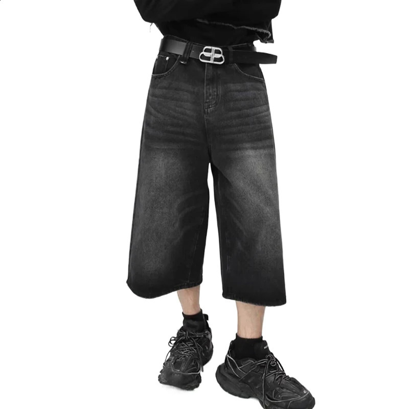 Vintage Y2k Baggy Denim Shorts Wide Leg Pants For Women Men Fashion High Waisted Wash Knee Length Jeans Shorts Oversize Pants 240821