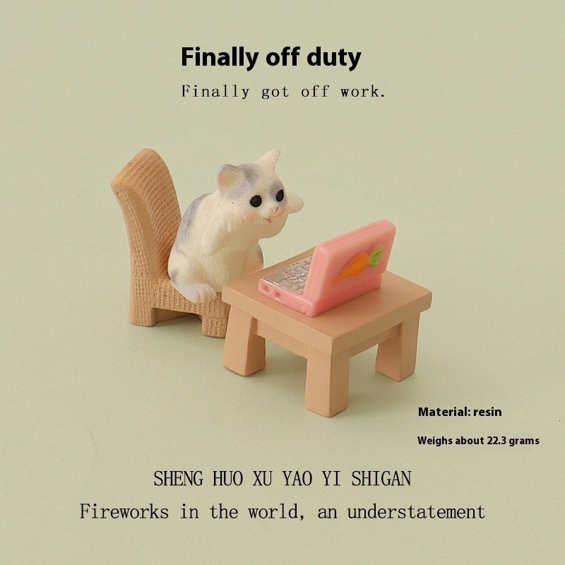 Charming 'No Desire to Work' Mini Cat Figurine & Baby Room Decor Collection for Office Space Personalization