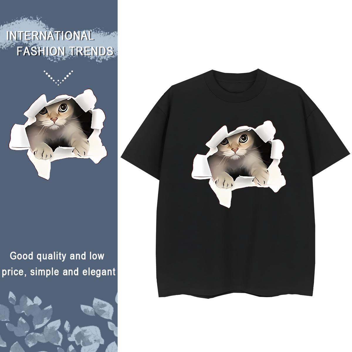 TOP Quality Woman T Shirts Breathable 230g Pure Cotton Woman Tshirt Anime Oversized cat Summer Casual Female Tops Shirt