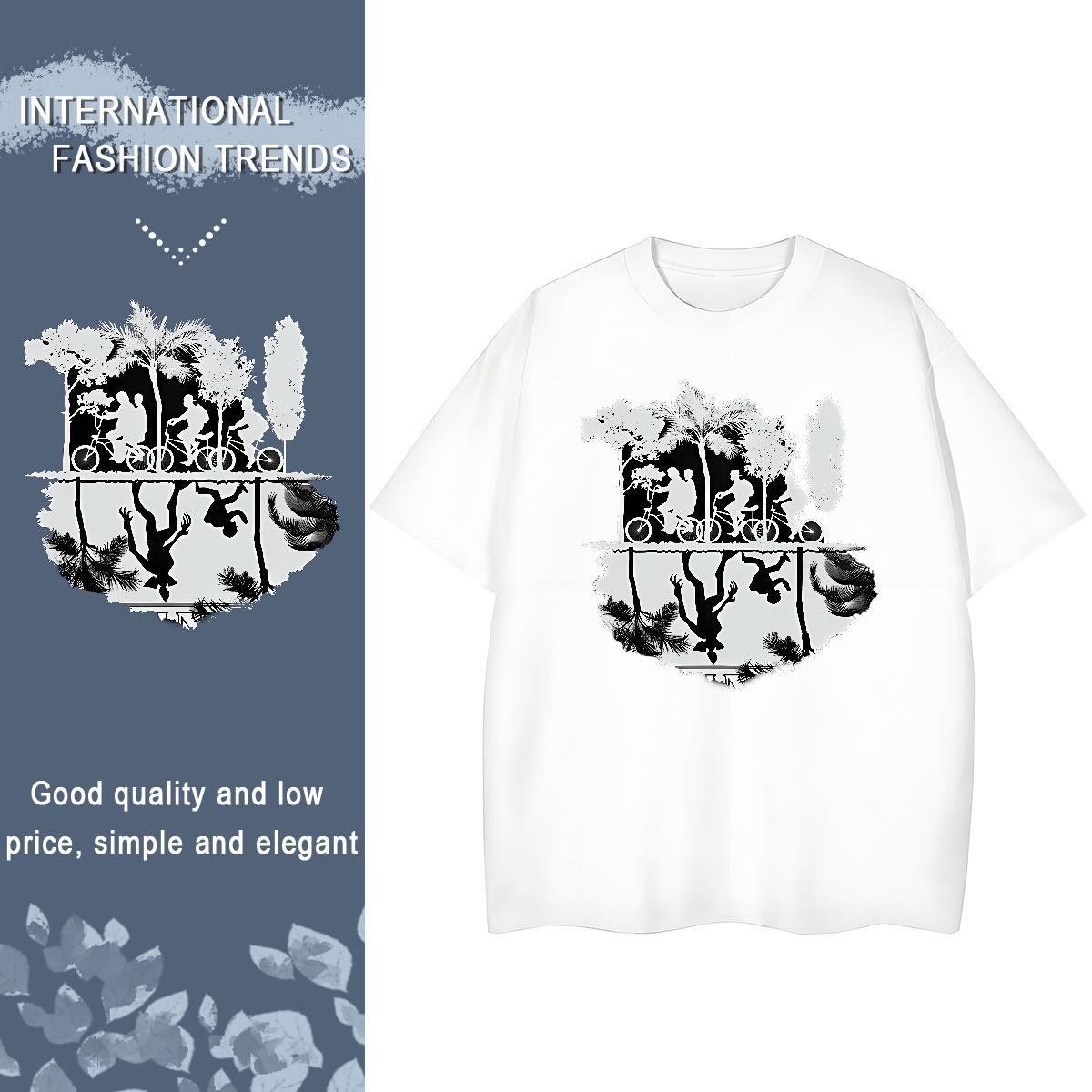 2024 Casual T Shirt For Woman Breathable Crew Neck 100% Cotton 230g Unisex Tshirts Skull shadow Street Casual Lady Tops Shirt