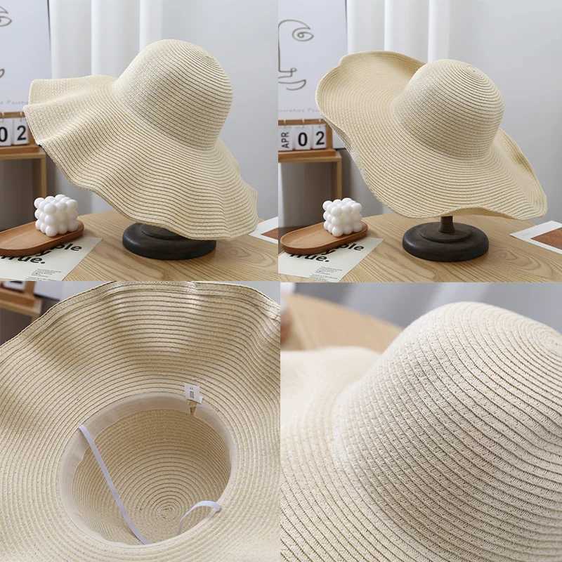 Big Brim Sun Protection Unisex Beach Hat Sunshade Womens Summer Outdoor Folding Straw Hat Jazz Hat Panama Hat Foldable Straw Hat W240821