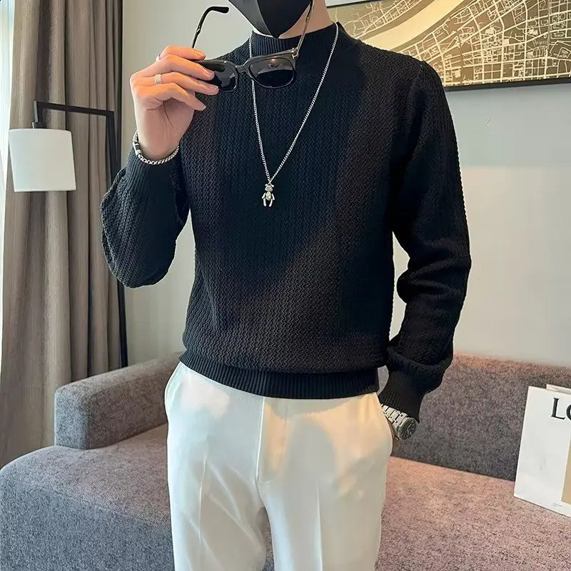 Autumn Winter Solid Knitwear Long Sleeve Sweaters Fashion Harajuku Tops Casual All Match Undershirt Thick Pullover Male Clothes 240821