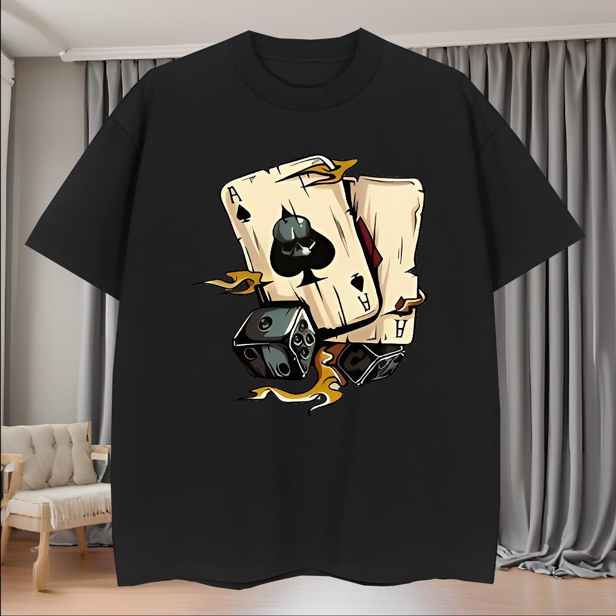 Custom Mens Tshirts 230g 100% Cotton Hip Hop Street playing card Pure Cotton T-Shirts for Men Cool Design Black White Clothes