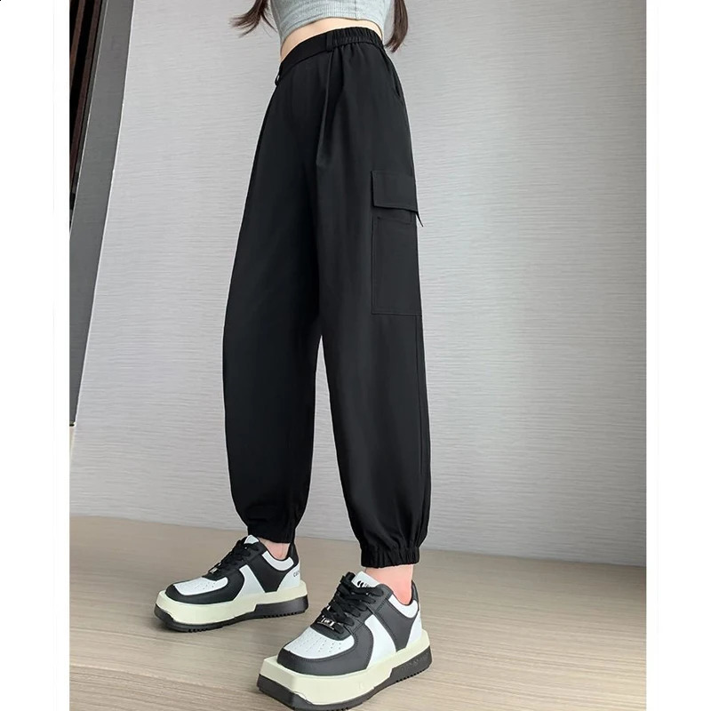 Women Clothes Summer Trendy Streetwear Harajuku Y2K Cargo Pants Casual Pockets Quick Drying Sweatpants High Waist Pantalones 240821