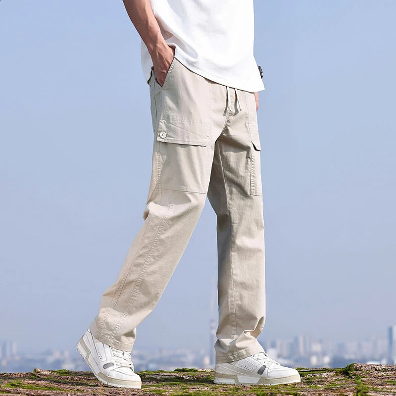 Summer Thin Breathable Mens Baggy Casual Pants Drawstring Elastic Waist Pants High Quality Casual Trousers Solid Color 240822