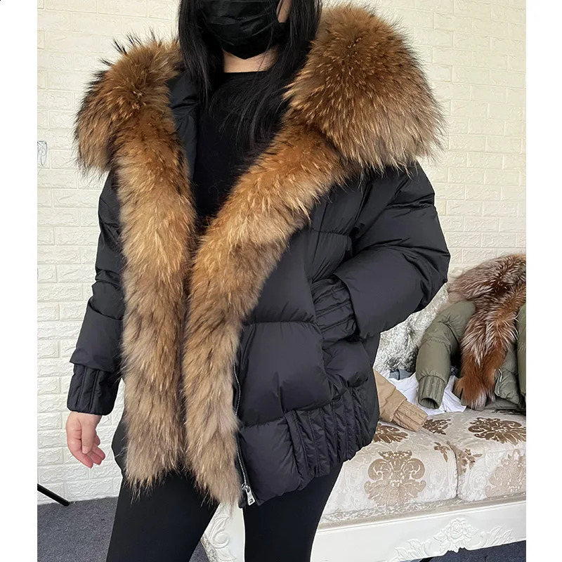 Outerwear Winter Women Warm White Duck Down Jacket Natural Real Fox Fur Collar Hood Puffer Coat Thick European 240821