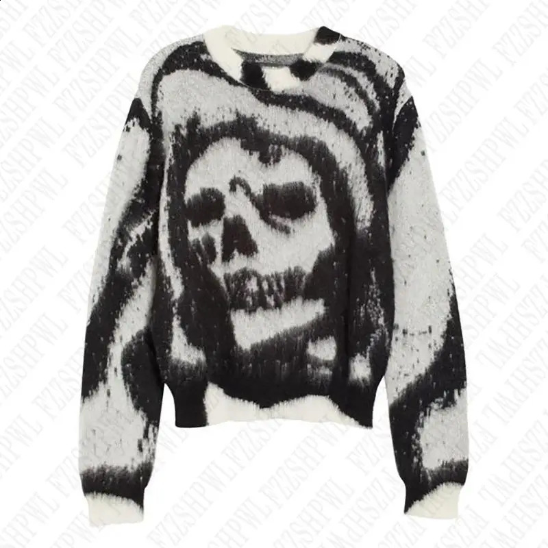 Skull Aesthetics Graphic Print Y2k Knitted Sweater Street Clothing Rock Gothic Pullover Retro Hip Hop Punk Loose 240821