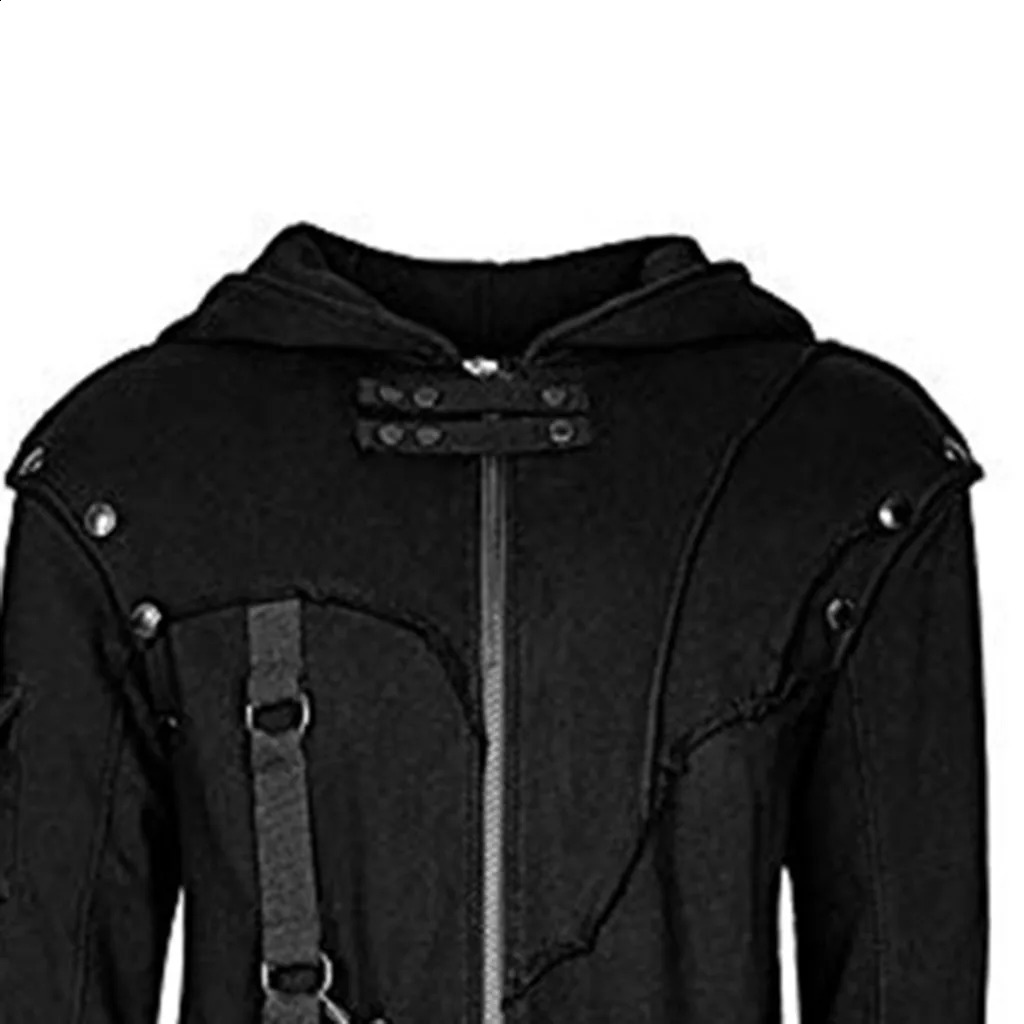 Men Hooded Sweatshirts Black Hip Hop Trench Coat Hooded Cloak Mens Irregular n Long Cardigan Street Punk Vintage Jackets 240822