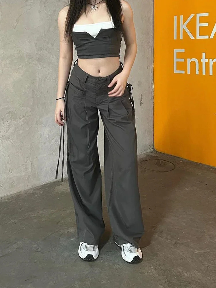 AltGoth Streetwear Harajuku Cargo Panst Women Vintage Y2k Cyber Punk Mall Gothic Pocket High Waist Casual Loose Trousers Female 240821