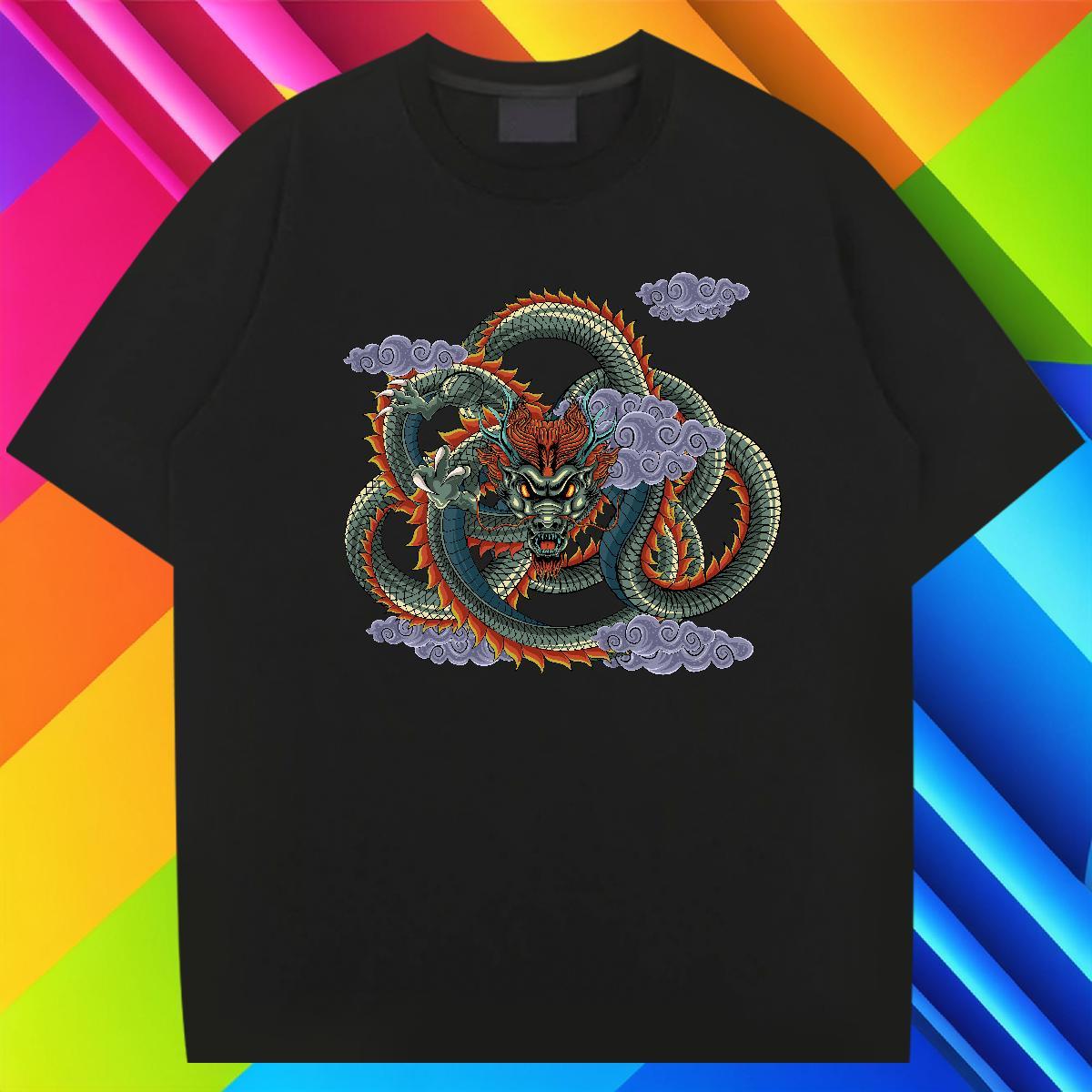 Designer dragon Men T Shirts Sport Men Tees 230g Pure Cotton Wholesale Breathable Short Sleeve Cartoon Print Clothes
