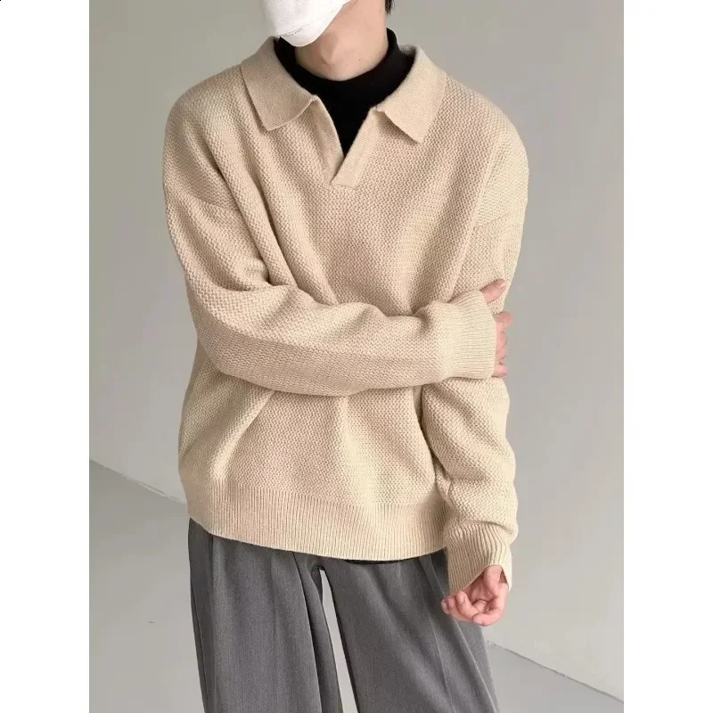 Knitted Sweater Men Old Money Oversize Casual Pullovers for Man Autumn Winter Khaki Polo Tops Male Streetwear Korean 240815