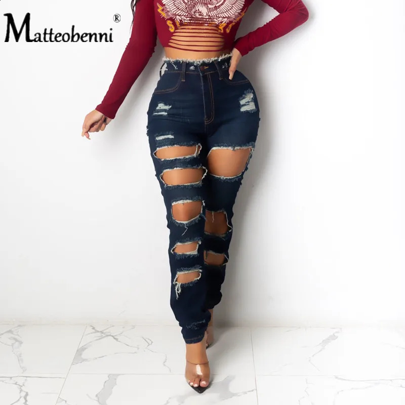 Autumn Fashion High Waist Jeans Female Ripped Jeans For Women Casual Denim Skinny Jeans Woman Pencil Pants 240821