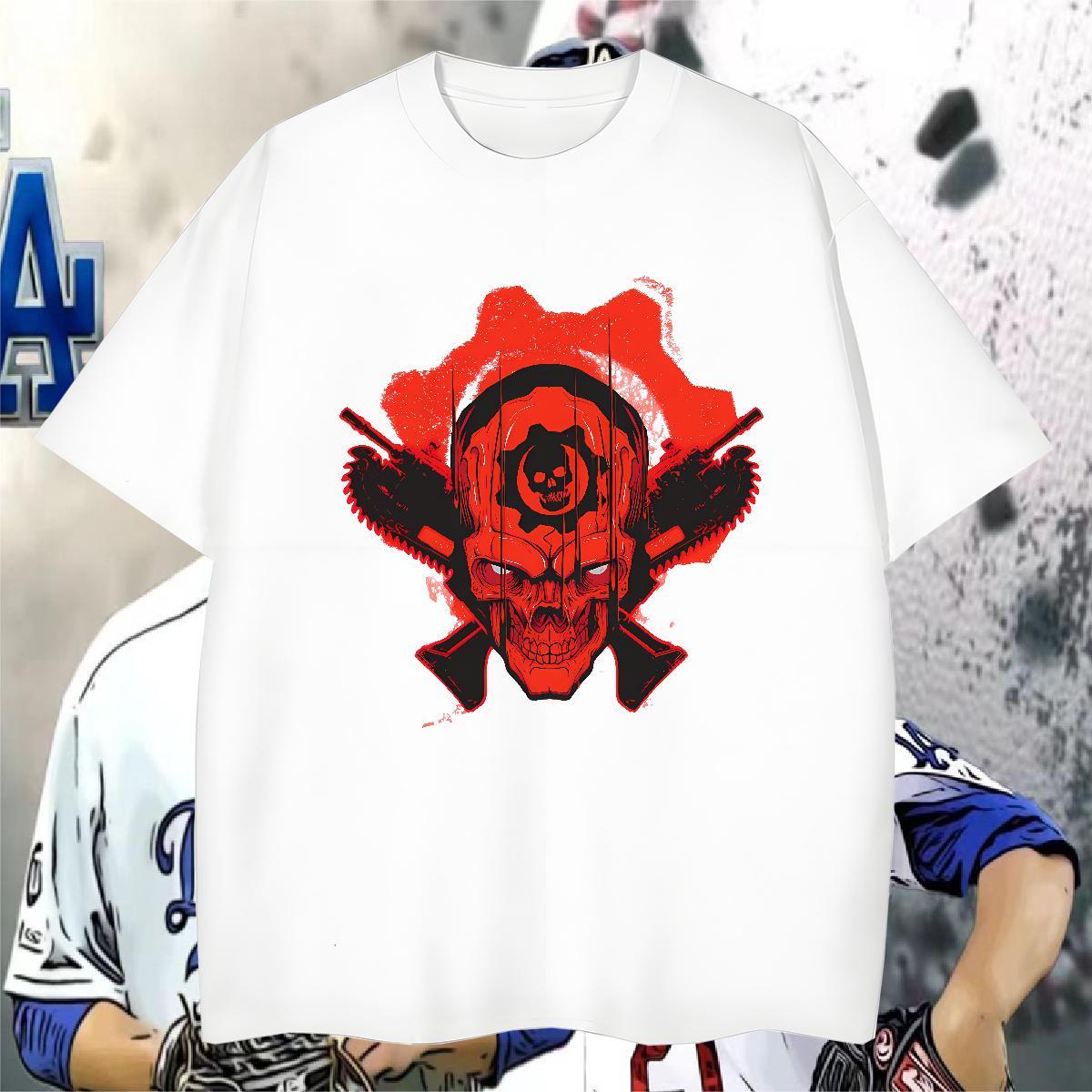 DIY Men Tees 230g Pure Cotton Casual Beach skull Breathable Crew Neck Men T Shirts Cool Design Oversized 4XL Tops