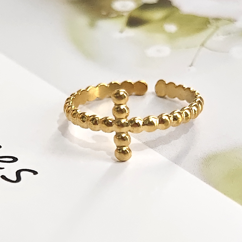 Fashionable temperament titanium steel ring, female trend, niche design sense, cross simple opening stainless steel ring