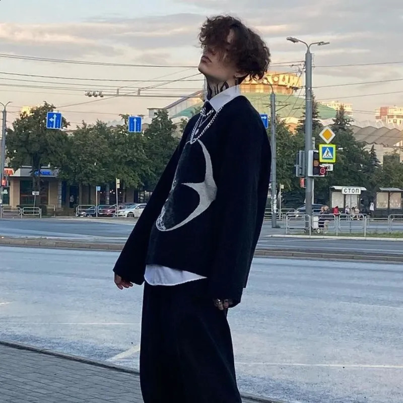 Harajuku Vintage Knitwear Sweater Y2K Men Winter Oversized Rock Hip-Hop Print Pullover Women Pullover Sweater EMO Streetwear Top 240821