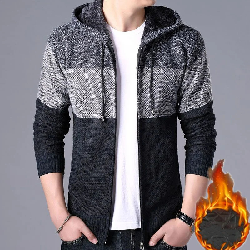Fashionable mens wool thick autumn and winter sweater zipper plain collar long sleeved casual bottom thin knitted pulled 240821