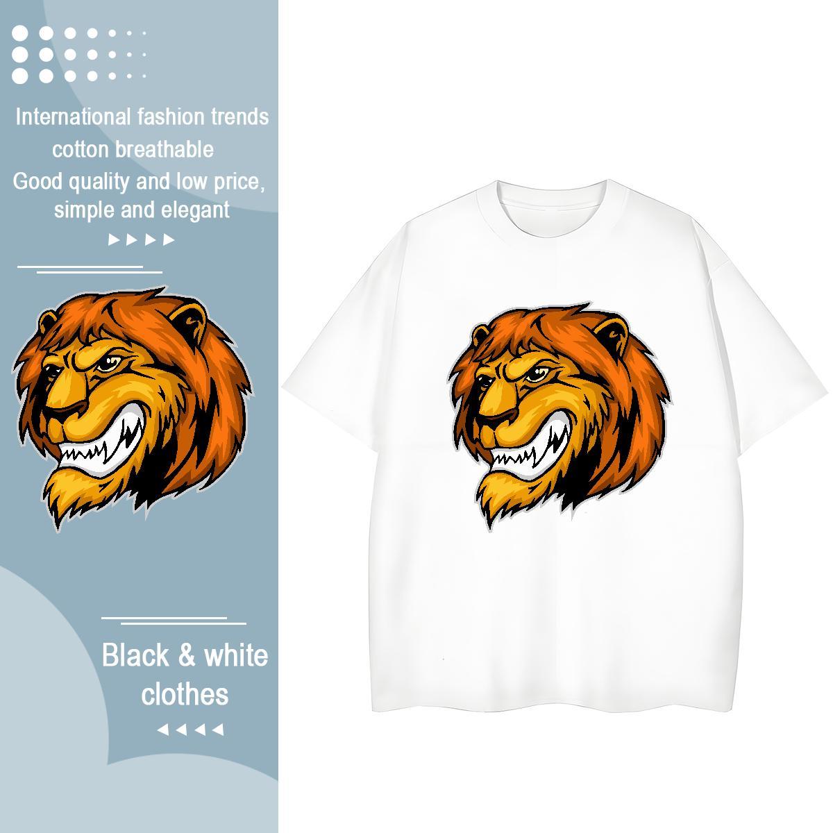 Fashion New T Shirt For Woman Breathable Crew Neck 230g 100% Cotton Woman Tshirt White Plus Size lion Summer Casual Popular Top Shirts