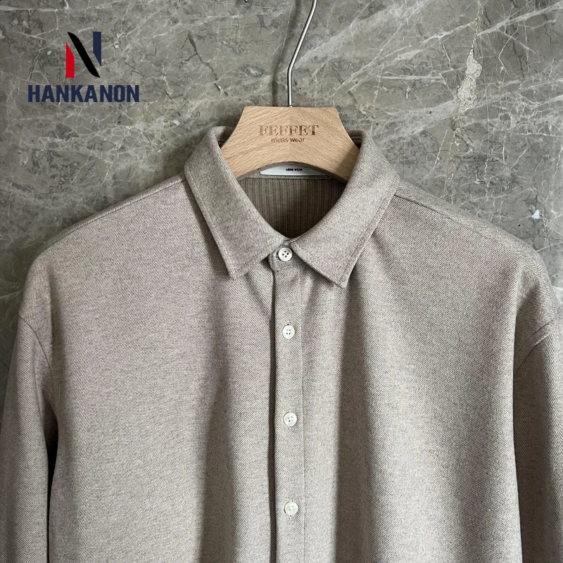 Business Casual Thick Long-sleeved Shirt Mens Solid Color Coat Loose Spring and Autumn Young Mens Woolen Shirt Daily 240822