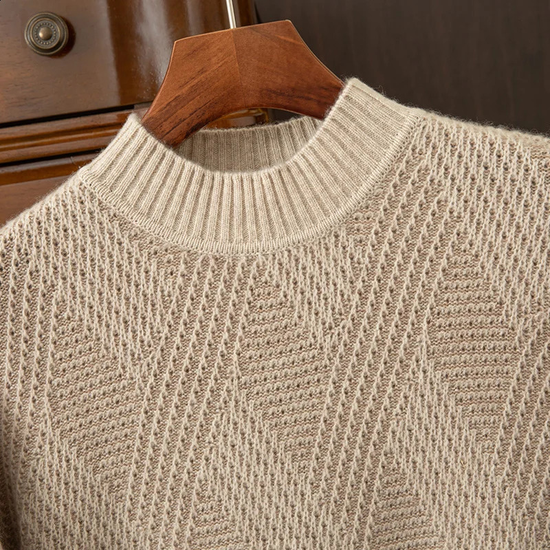 AutumnWinter Collection 100% Cashmere Mens Seven Needle Thickened Half High Neck Two Color Casual Sweater 240821