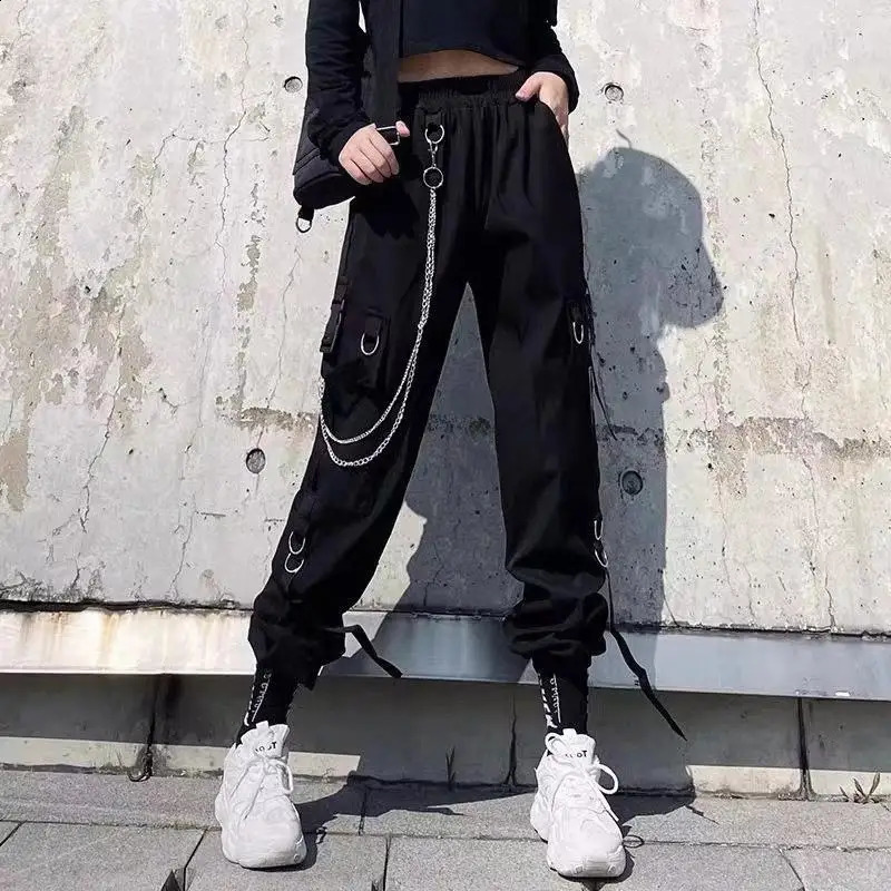 Plus Size Cargo Pants Women Summer Thin Black Nine-point Trousers Korean Fashion Streetwear Oversized Bottoms Female Y2K Clothes 240821