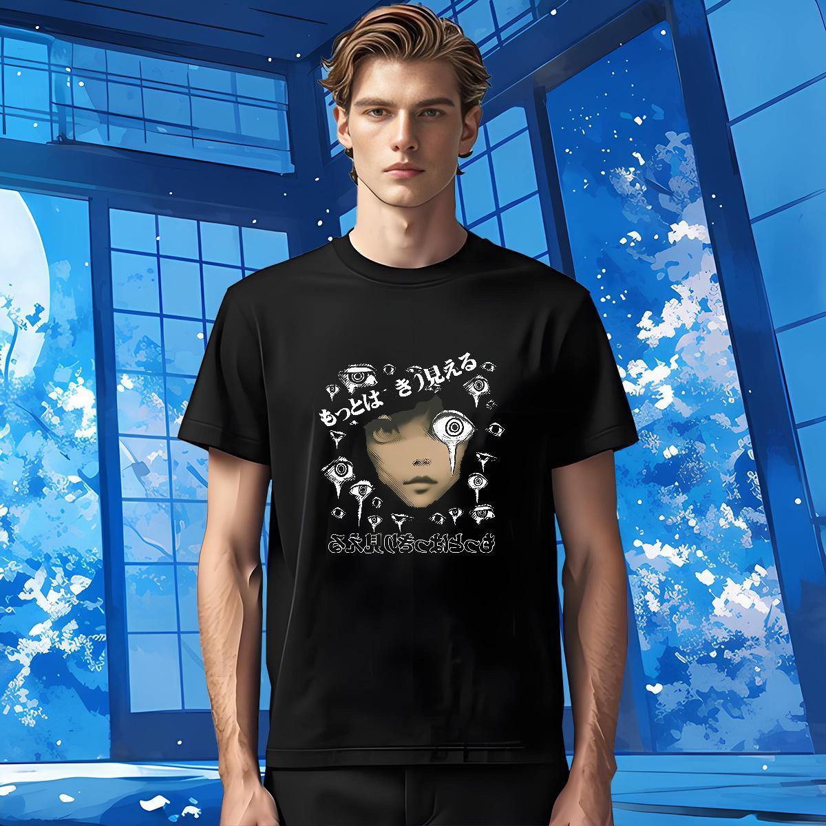 Classic eyeball T Shirt For Man Summer Casual Tshirts 100% Cotton 230g DIY Customized Breathable Crew Neck DIY Anime Tee Shirt