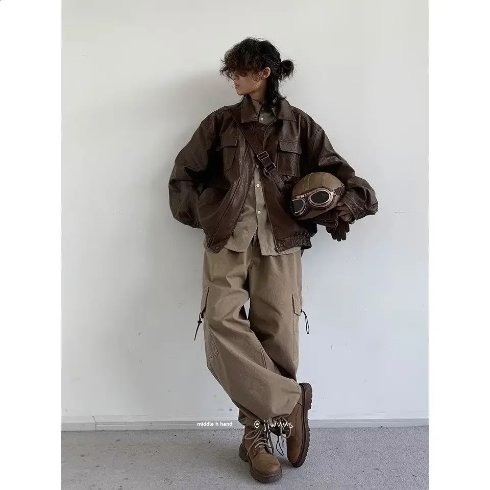 Vintage American Style Motorcycle Leather Jacket For Men Trendy Sensible n Soft Skin Lapel Jacket Casual Scene 240822