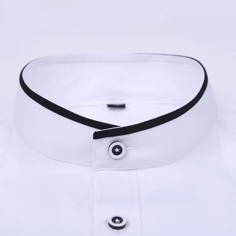 Mens Semi-formal Long-Sleeve Band-Collar Shirt Single Patch Pocket Regular-fit Business Activities Office Basic Dress Shirts 240822