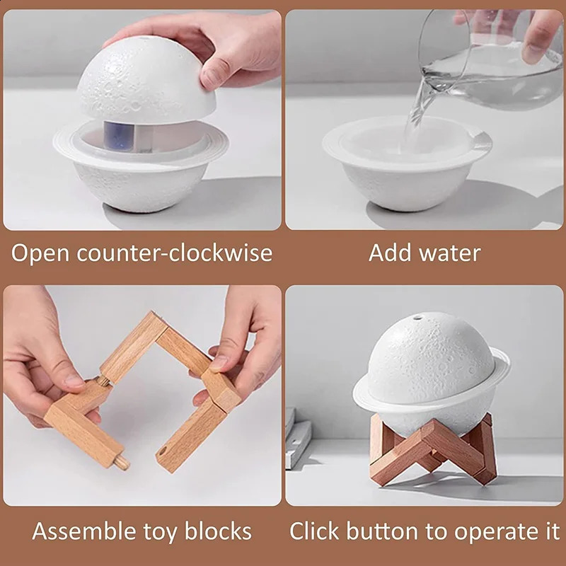 Lunar 200Ml Cool Mist Humidifiers Aroma Oil Diffuser Mini 3D Moon Lamp Ultrasonic Home Room Air Humidifier Moon Humidifier 240821