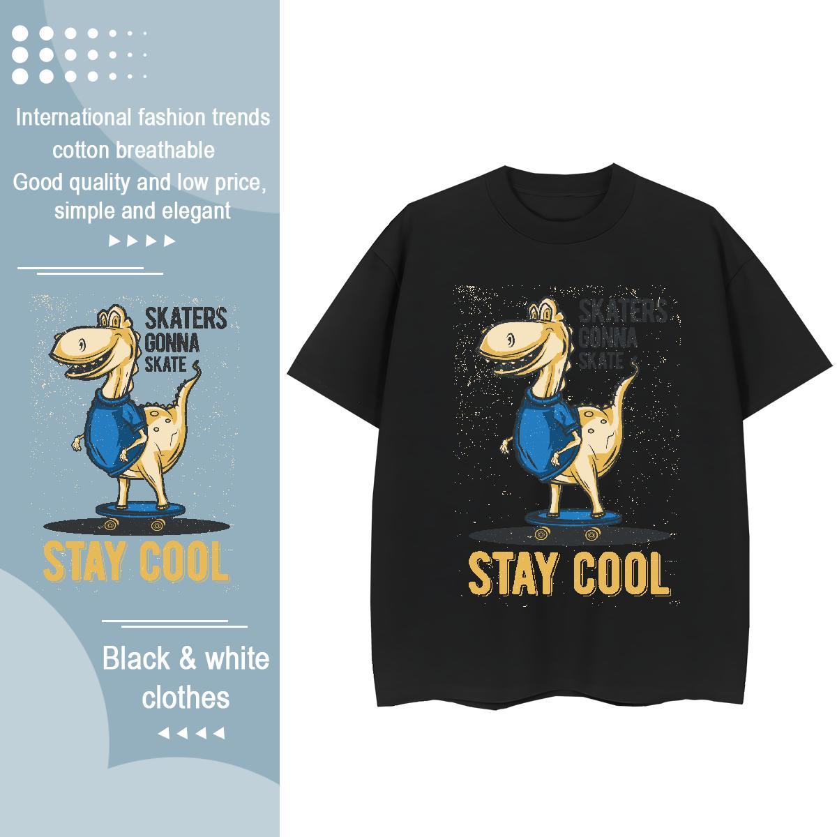 2024 Casual Woman T Shirts Breathable Short Sleeve 230g Pure Cotton Tshirt for Man Woman Custom Print Plus Size dinosaur Daily Outfit Wholesale Polos