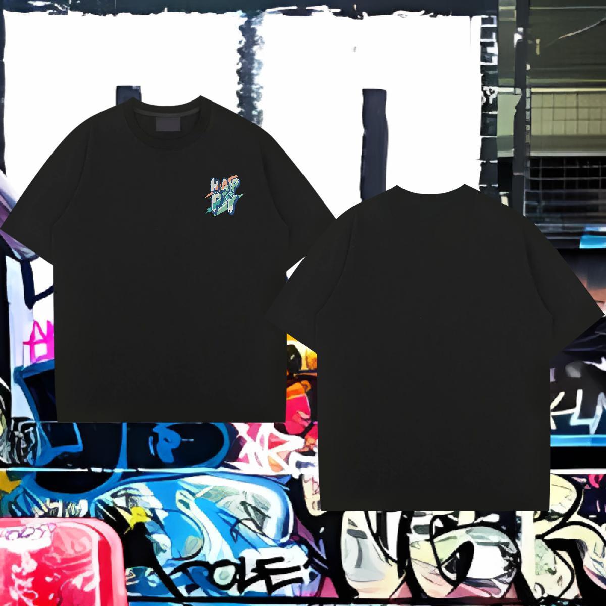 New Casual Beach Couples T Shirts happy Crew Neck 100% Cotton 230g T shirt Cool Oversized 3XL 4XL Clothes