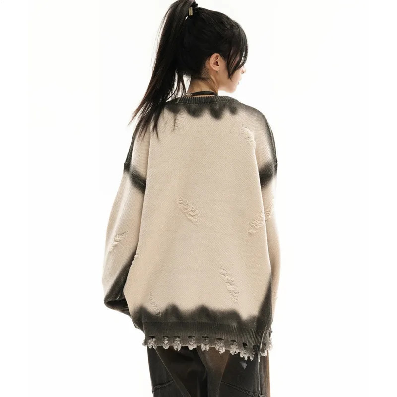 PFNW spray painted crochet hole sweater mens streetwear O-neck loose pull Knitwear autumn item 28W4111 240829