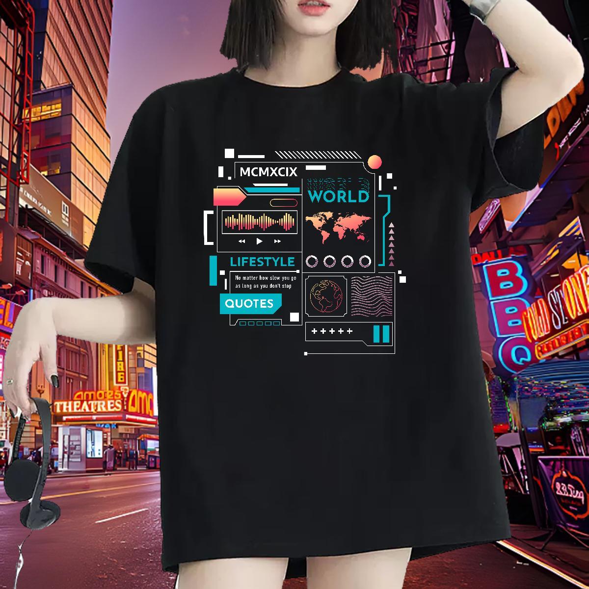 5A Tshirt for Man Woman 100% Cotton 230g letter Home Outdoor T shirt Crew Neck Breathable Plus Size Cartoon Clothes