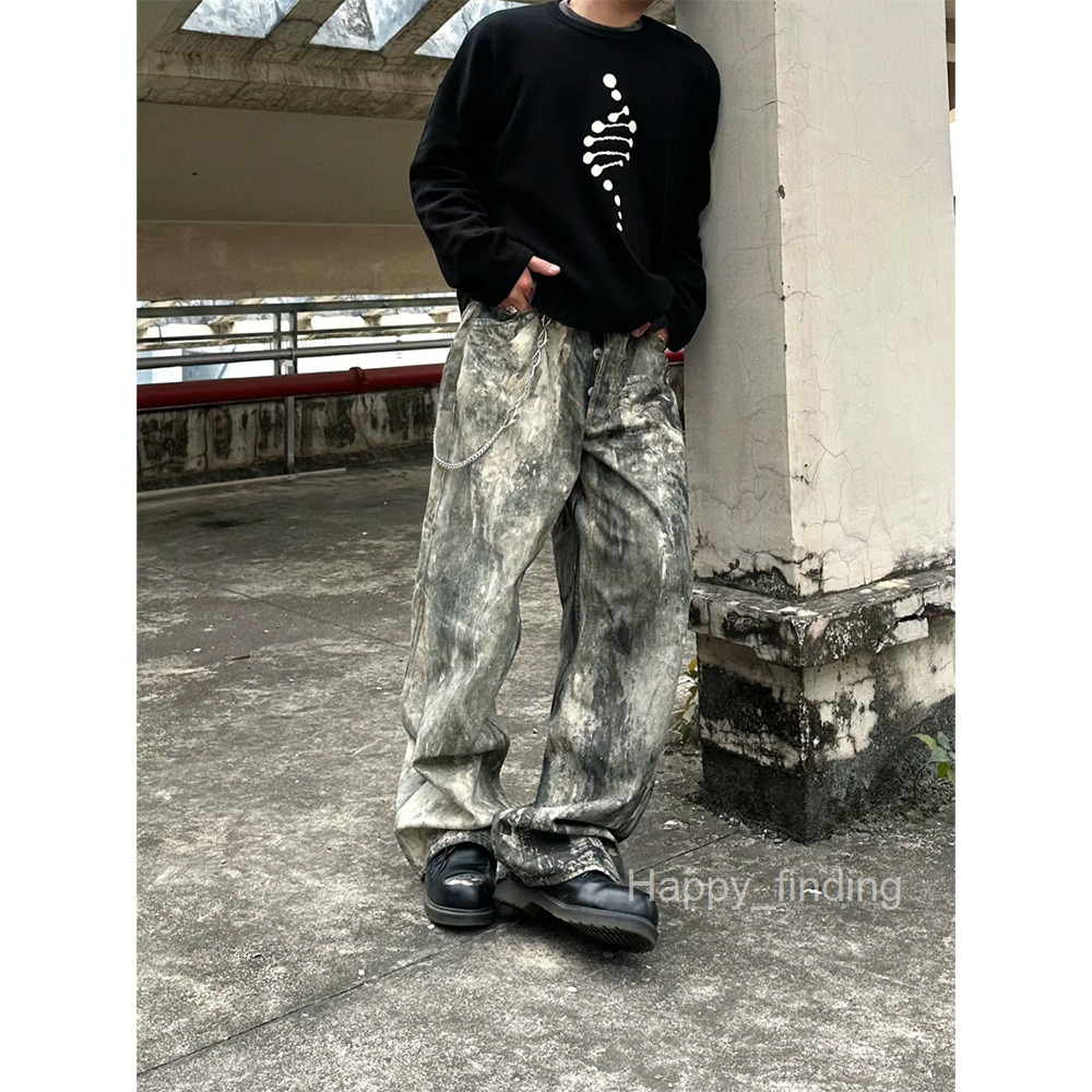 3d Digital Printed Jeans for Mens Summer New Washed Camouflage Loose Wide Leg Casual Versatile Pants