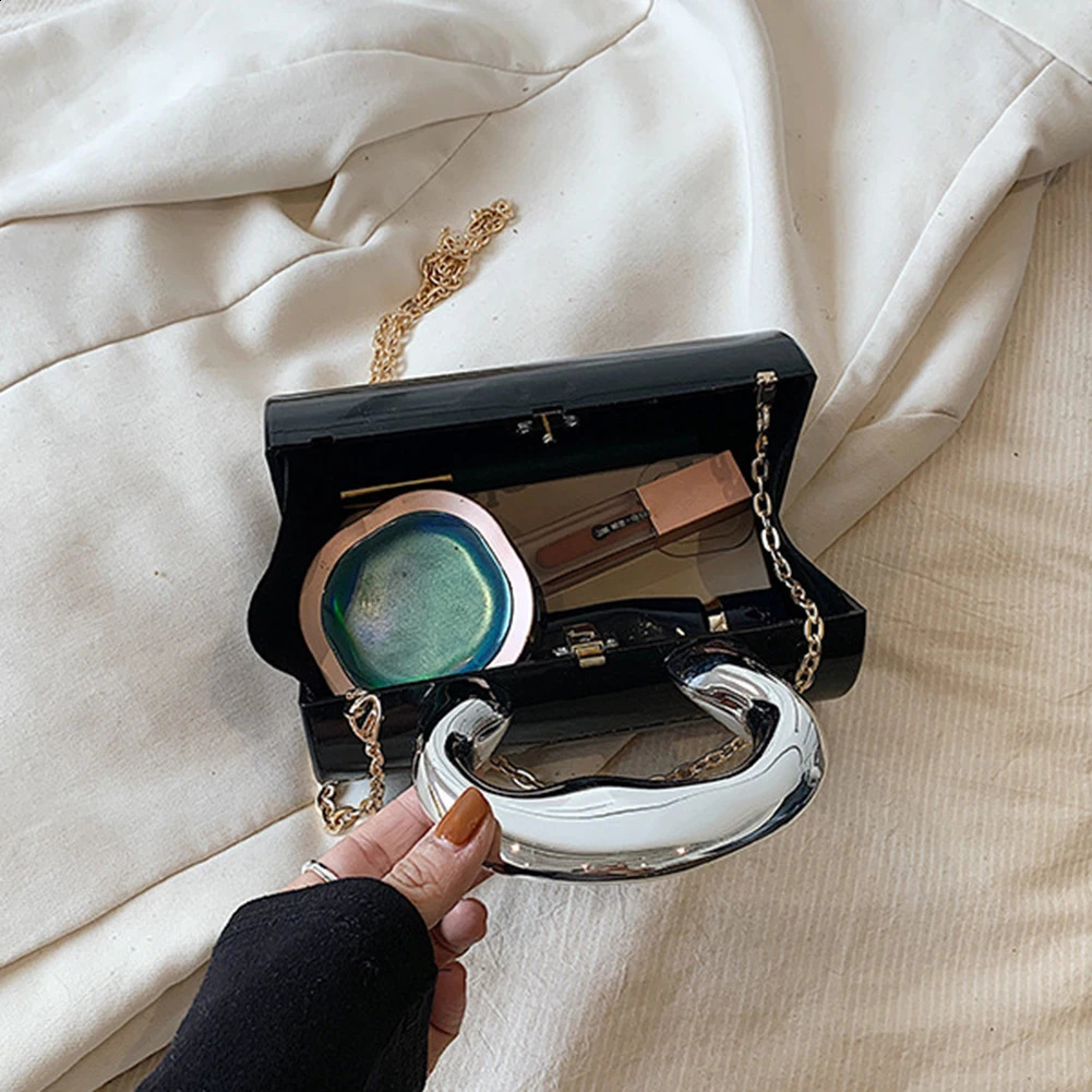 Fashionable cylindrical womens bag party clutch metal handle mini evening wallet Y2K cross body shoulder luxury design handbag 240822