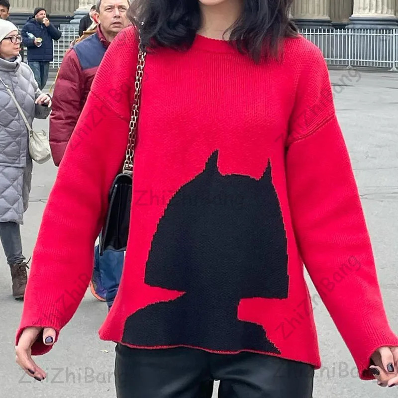 Womens Knitted Streetwear Mens Pullovers Sweaters Gothic Oversized Harajuku Pattern Cotton Unisex O Neck Knitwear Men Clothing 240821