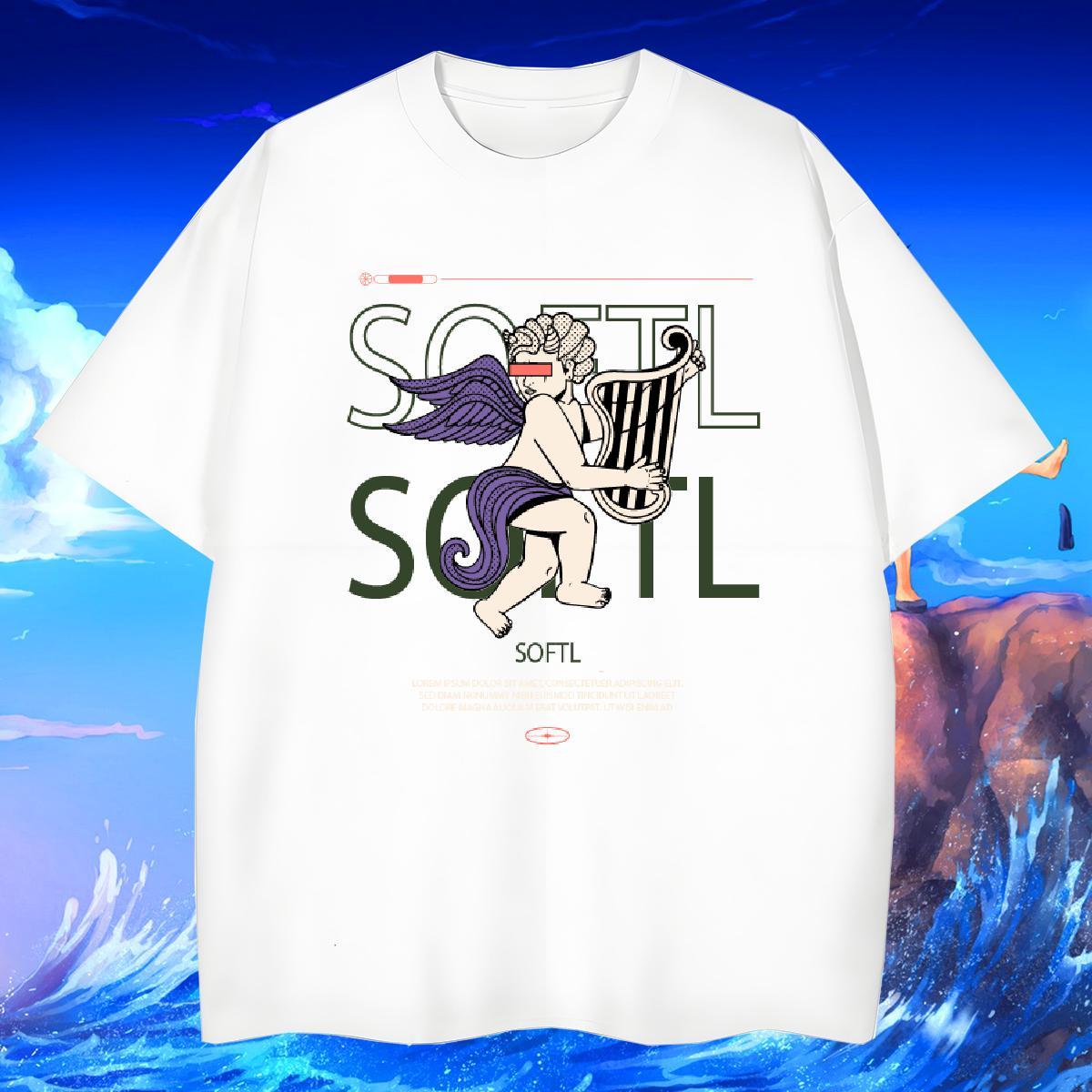 Soft Men Tshirts Hip Hop Street 100% Cotton 230g Plus Size Cartoon Short Sleeve O-Neck angel T-Shirts for Men Fashion Casual Top Tees