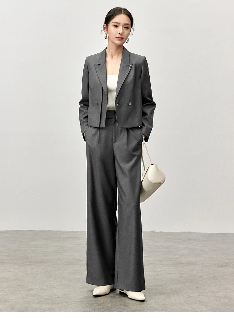 SENTUBILA Office Lady 2 Piece Pant Sets for Women Autumn Double Breasted Short Blazer Wide Long Length Pants Set 143Z56297 240821