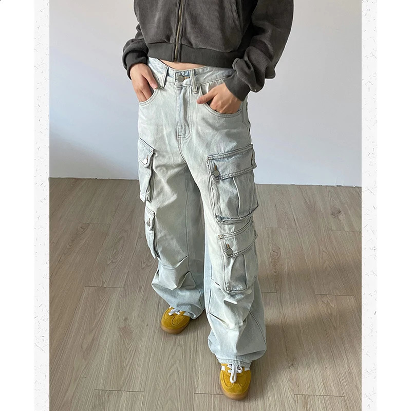 Women Blue Jeans Hip Hop Strtwear High Waist American Wide Leg Pants Y2K Style Female Winter Straight Trousers Z260313